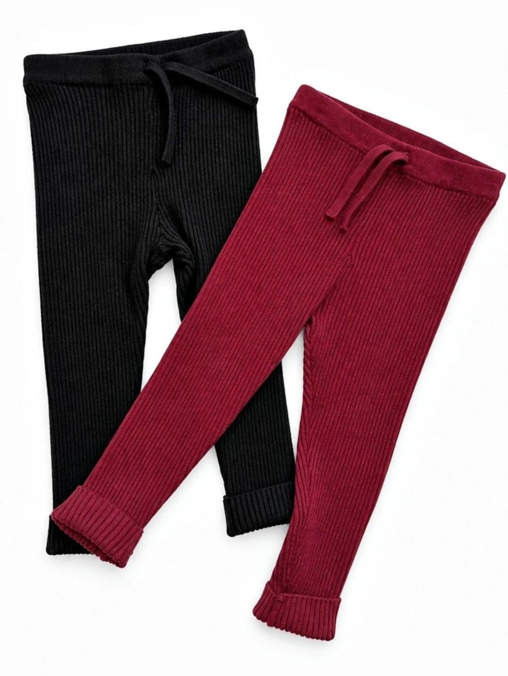 ZARA Ribbed Knit Leggings 2-Pack Black & Burgundy Size 2T